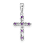 14k Gold Kids' Birthstone and Diamond Cross Pendant, view 3 - 14k White Gold / Amethyst