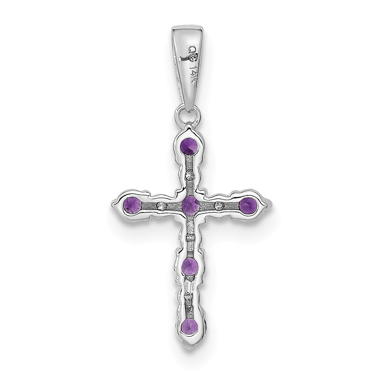 14k Gold Kids' Birthstone and Diamond Cross Pendant, view 3 - 14k White Gold / Amethyst