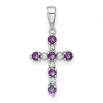 14k Gold Kids' Birthstone and Diamond Cross Pendant - 14k White Gold / Amethyst
