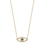 14k Polished 1/2 carat Diamond and Sapphire Medium Evil Eye 18 inch Necklace
