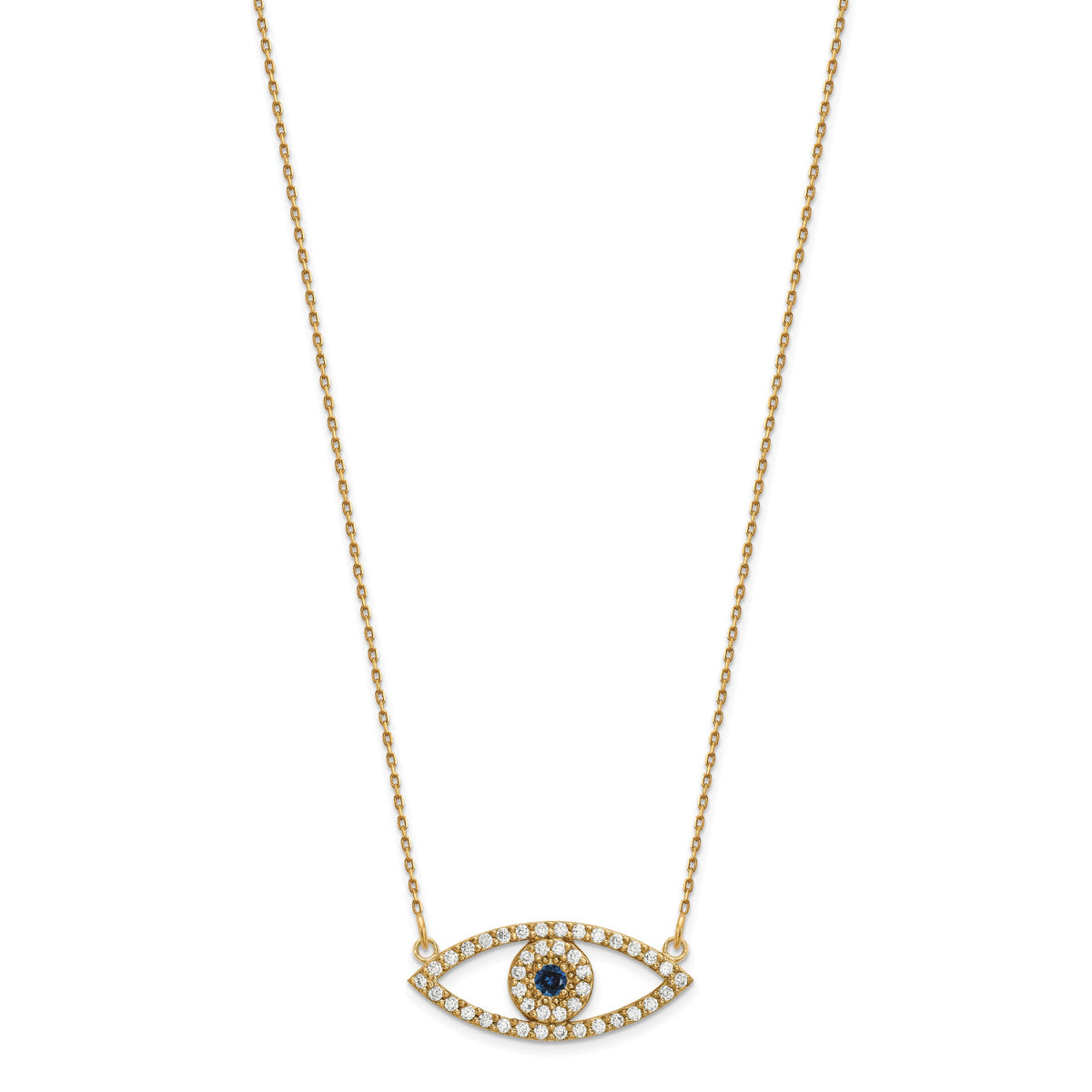 14k Polished 1/2 carat Diamond and Sapphire Medium Evil Eye 18 inch Necklace