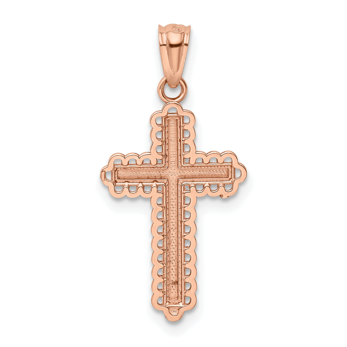 Gold Diamond-cut Cross Pendant - 14k Rose Gold / 13.75 x 23 mm