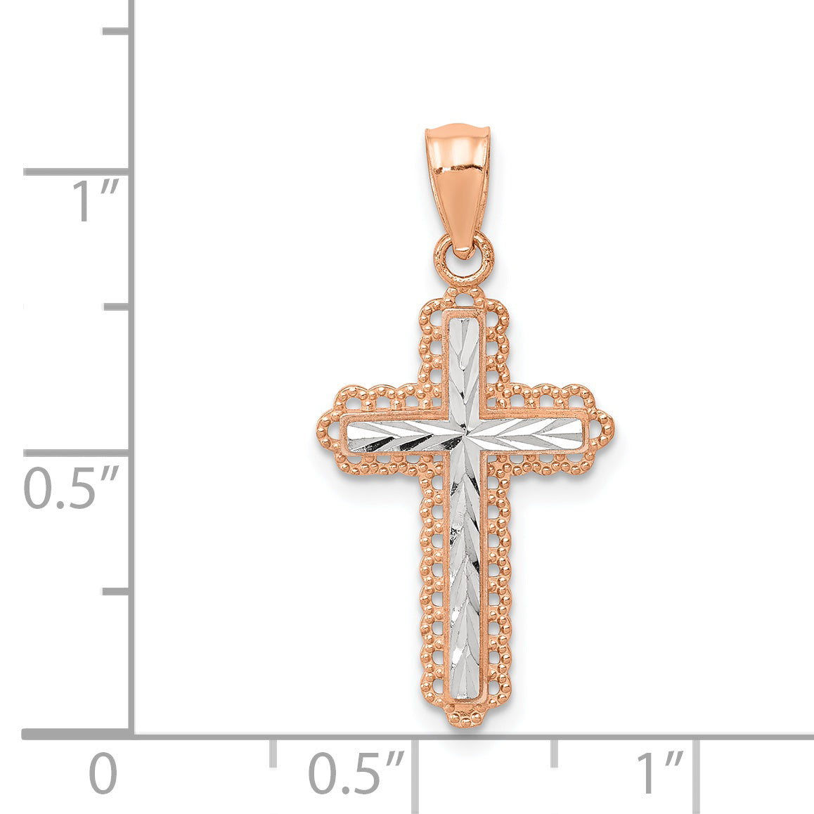 Gold Diamond-cut Cross Pendant - 14k Rose Gold / 13.75 x 23 mm