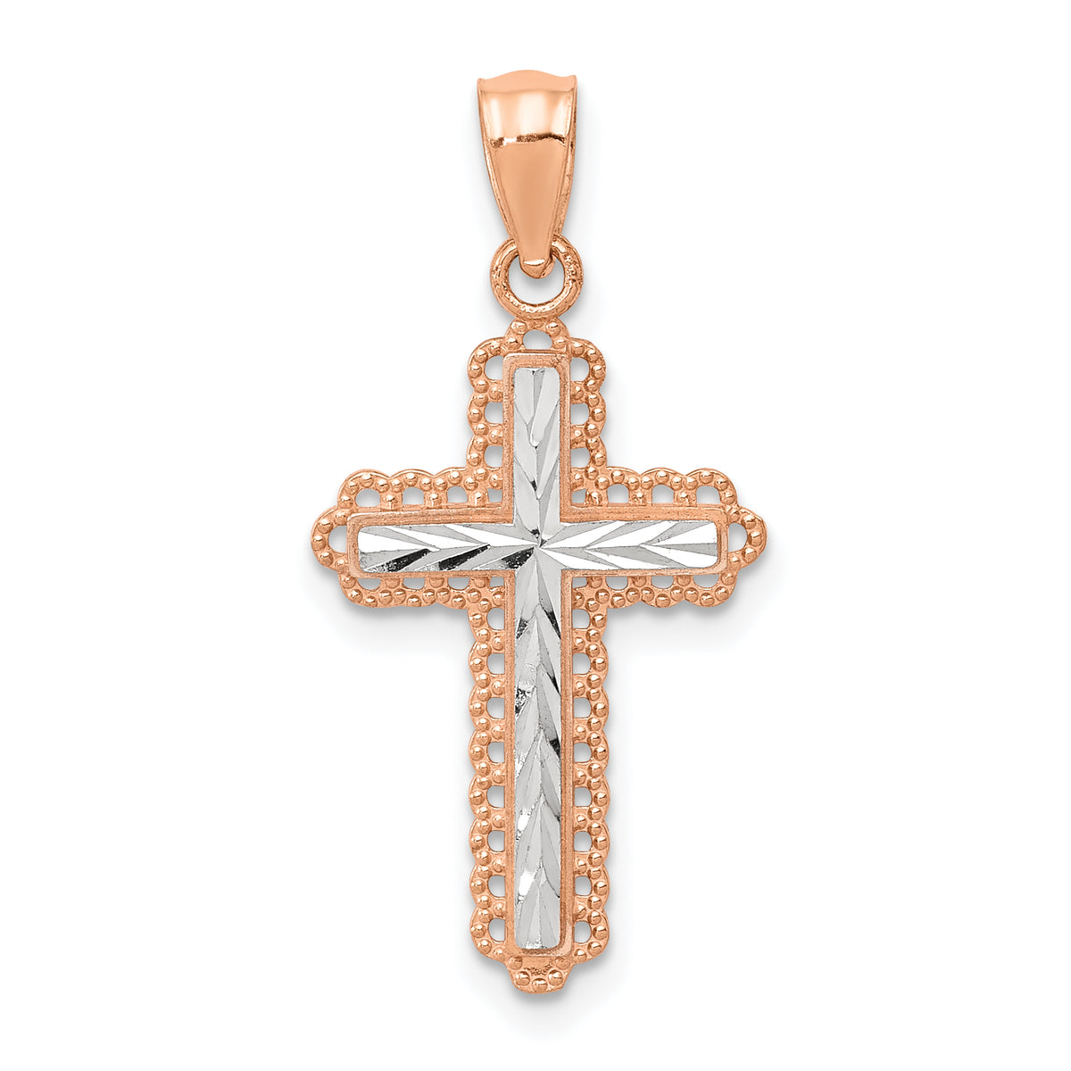 Gold Diamond-cut Cross Pendant - 14k Rose Gold / 13.75 x 23 mm