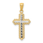 Gold Diamond-cut Cross Pendant - 14k Gold with White Rhodium / Standard