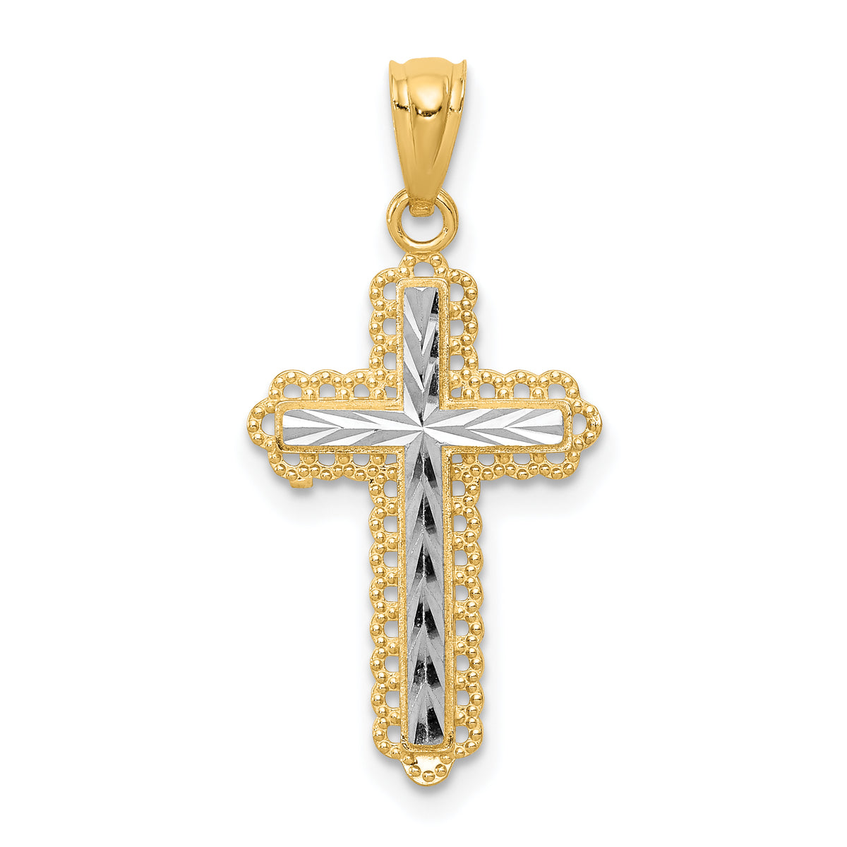 Gold Diamond-cut Cross Pendant - 14k Gold with White Rhodium / Standard
