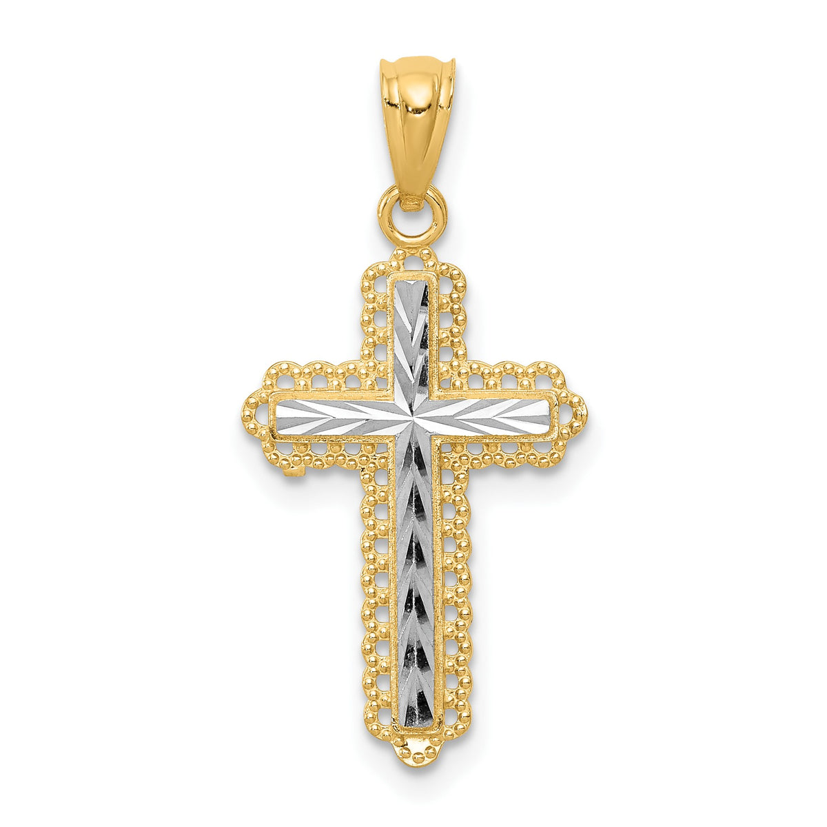 Gold Diamond-cut Cross Pendant - 14k Gold with White Rhodium / Standard