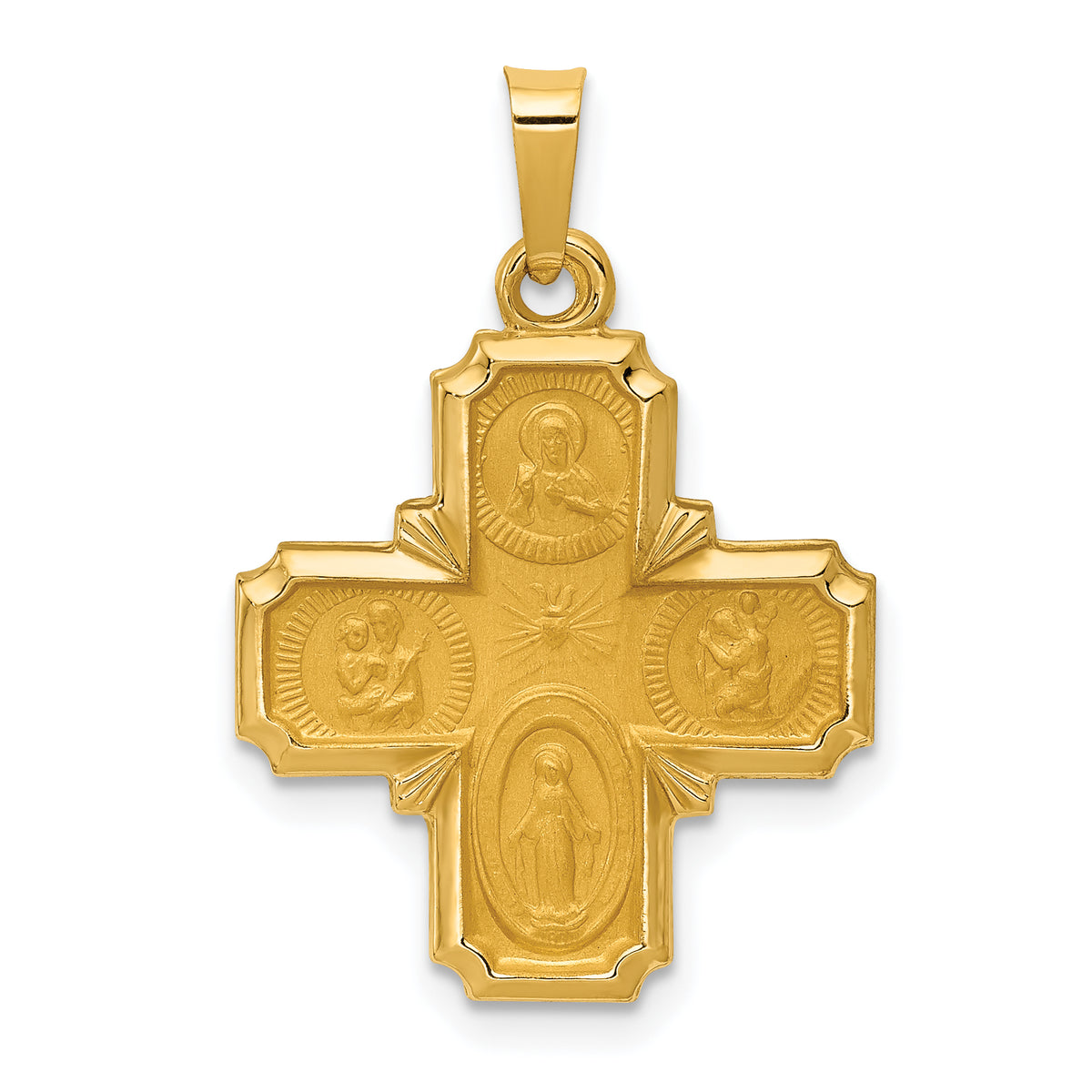 14k Yellow Gold Polished & Satin Hollow Four-Way Medal Pendant