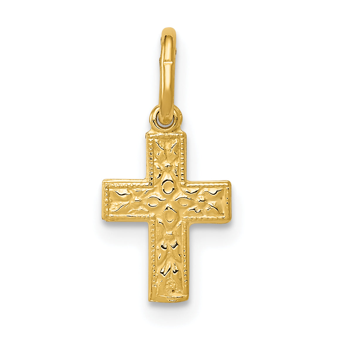 14k Yellow Gold Floral Cross Charm