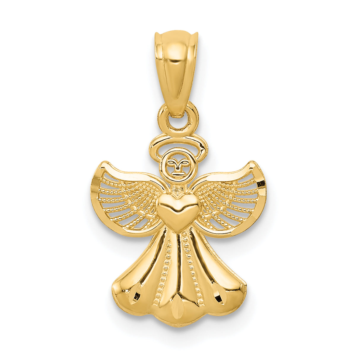 14k Yellow Gold Polished Angel with Heart Pendant