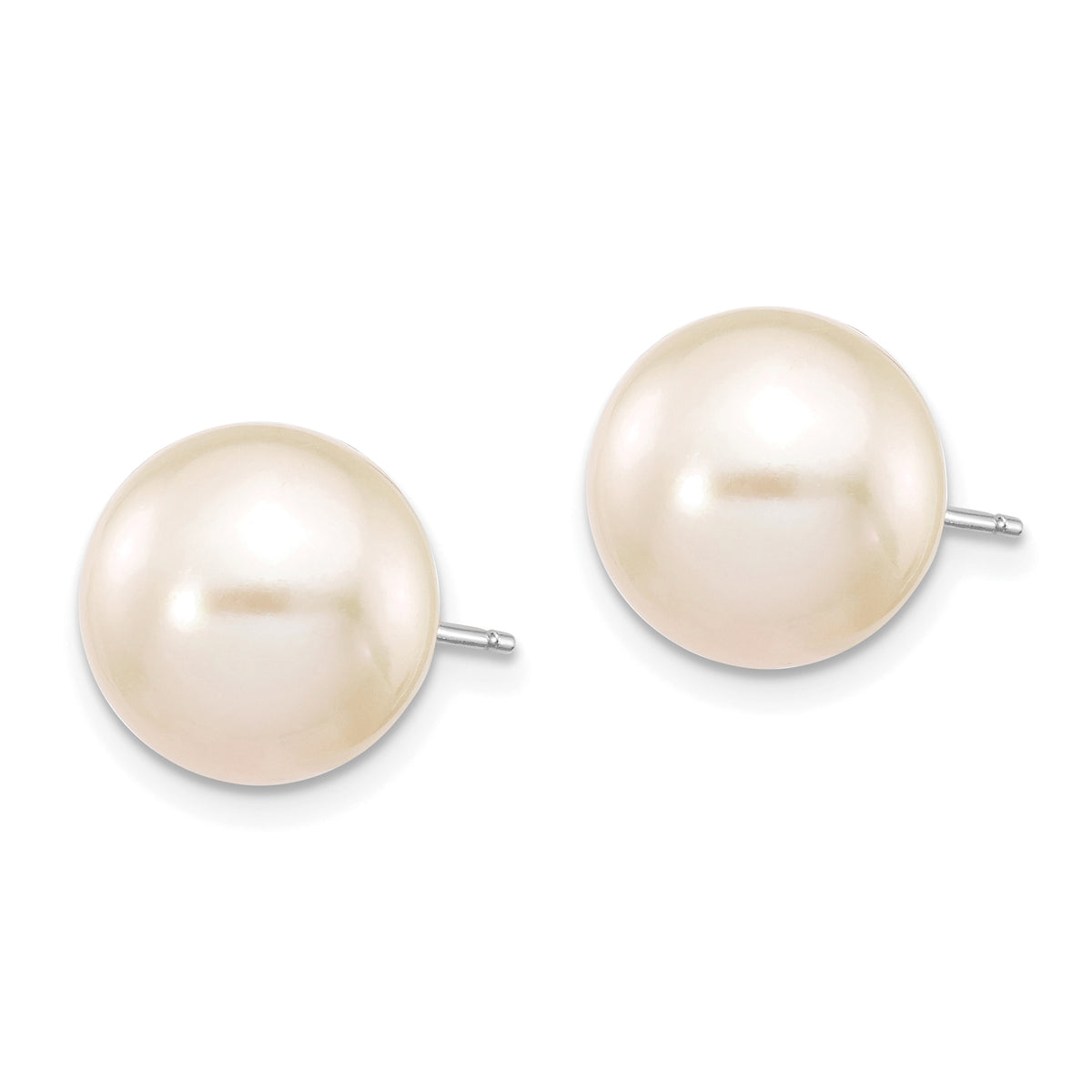 14k White Gold 10-11mm White Round Freshwater Cultured Pearl Stud Post Earrings, view 2