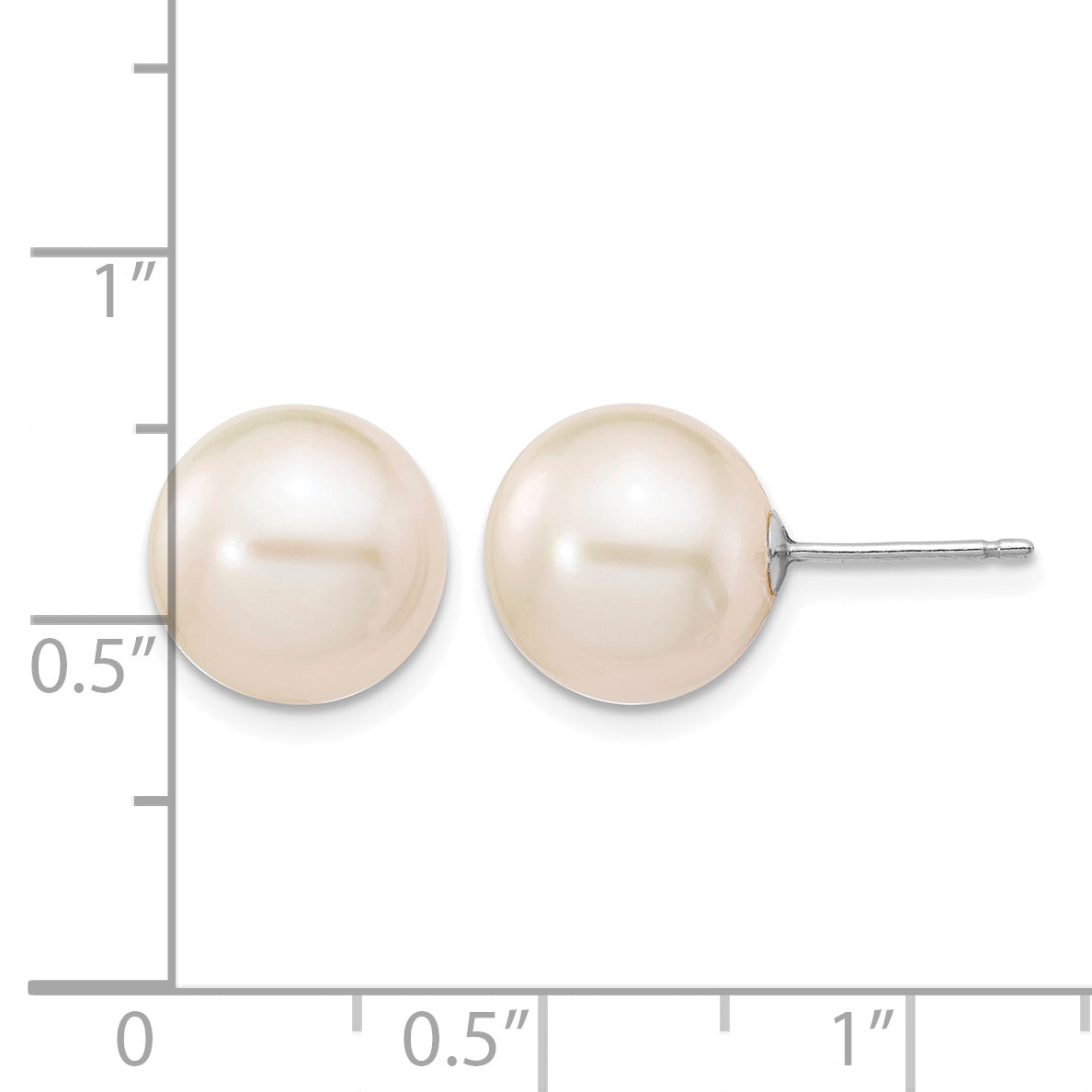 14k White Gold 10-11mm White Round Freshwater Cultured Pearl Stud Post Earrings