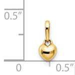 14k Yellow Gold 5mm Solid Heart Pendant, shown with a ruler for scale
