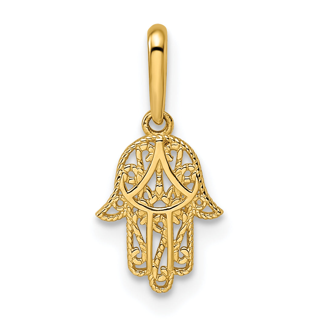 14k Yellow Gold Hamsa Pendant, 11mm