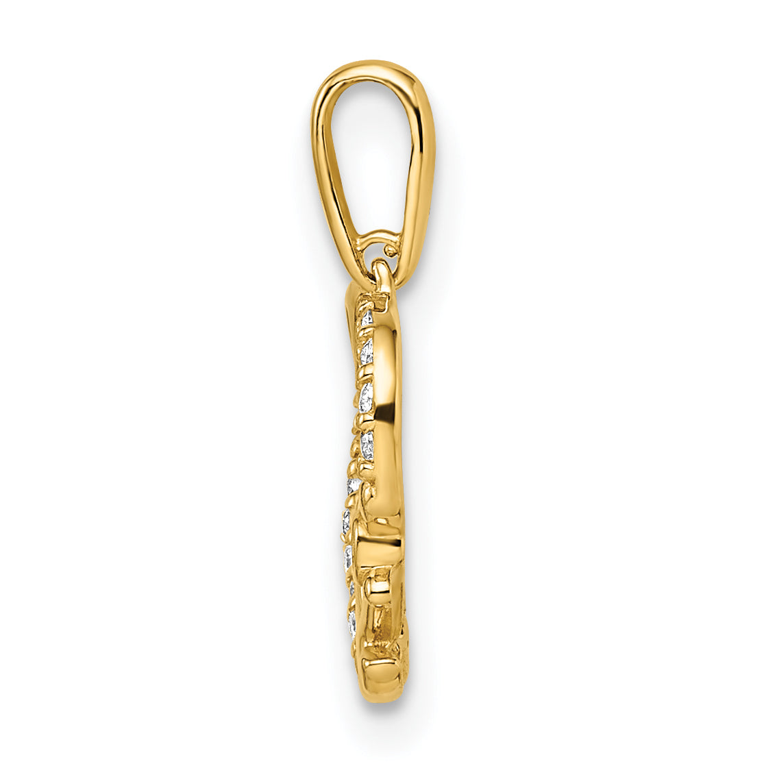 14k Yellow Gold CZ Heart with Anchor Pendant, view 2