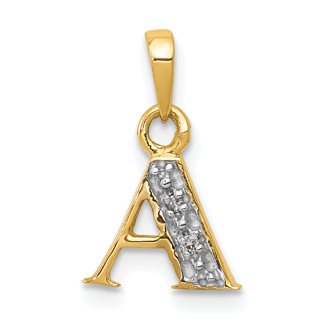 14k Gold with Rhodium Diamond Letter A Initial Pendant