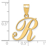14k Yellow Gold Script Letter R Initial Pendant with Diamond