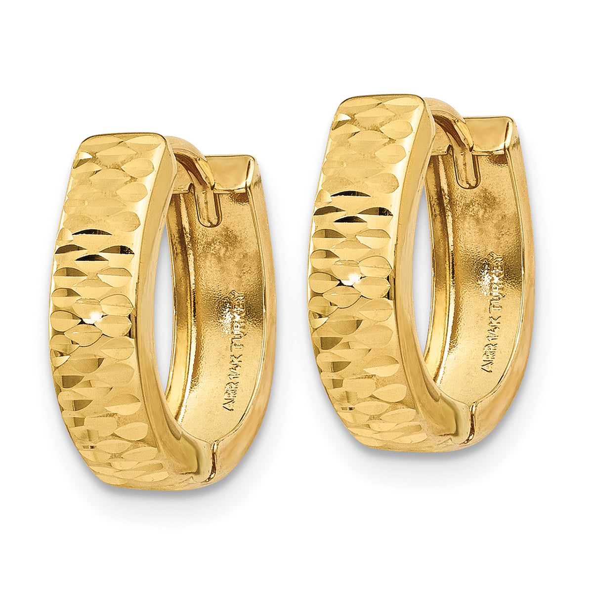 14k Gold Textured and Polished Hinged Hoop Earrings, view 2 - 14k Yellow Gold