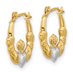 Gold Claddagh Hoop Earrings - 14k Gold with White Rhodium / 2.5 mm / 14 x 16.5 mm