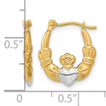 Gold Claddagh Hoop Earrings - 14k Gold with White Rhodium / 2.5 mm / 14 x 16.5 mm