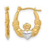Gold Claddagh Hoop Earrings - 14k Gold with White Rhodium / 2.5 mm / 14 x 16.5 mm