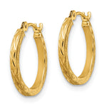 14k Yellow Gold Polished and Satin Diamond-cut Hoop Earrings, view 2