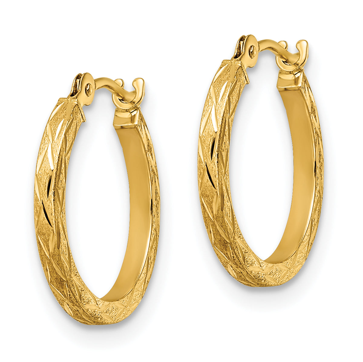 14k Yellow Gold Polished and Satin Diamond-cut Hoop Earrings, view 2