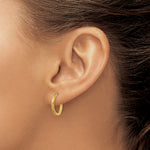 14k Yellow Gold Polished and Satin Diamond-cut Hoop Earrings, view 3
