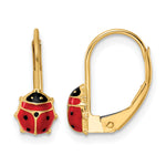 14k Polished Red and Black Enameled Ladybug Leverback Earrings