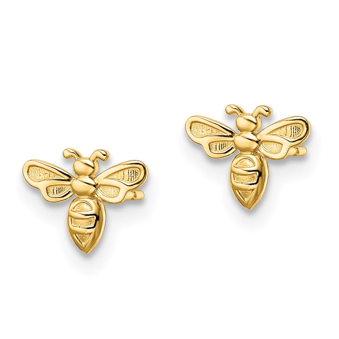 14k Yellow Gold Bumble Bee Post Earrings, view 2