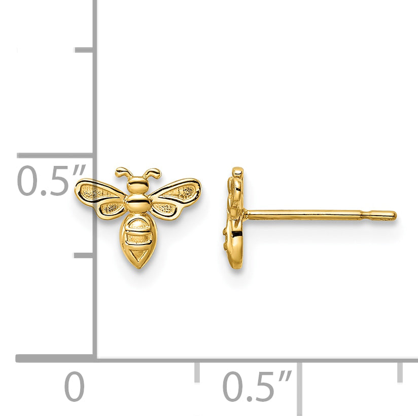 14k Yellow Gold Bumble Bee Post Earrings, shown with a ruler for scale