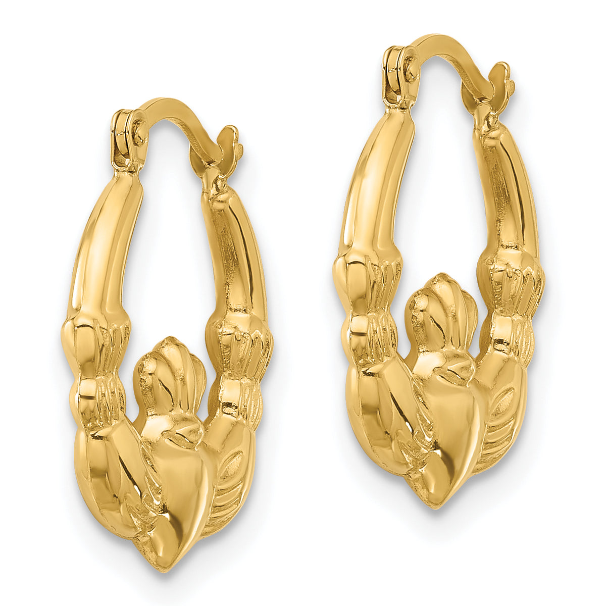 Gold Claddagh Hoop Earrings - 14k Yellow Gold / 3 mm / 15 x 18 mm