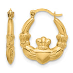 Gold Claddagh Hoop Earrings - 14k Yellow Gold / 3 mm / 15 x 18 mm