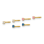 14k Yellow Gold Polished 2mm White/Pink/Blue CZ Screwback Post Set of 3 Pair Earrings, view 2