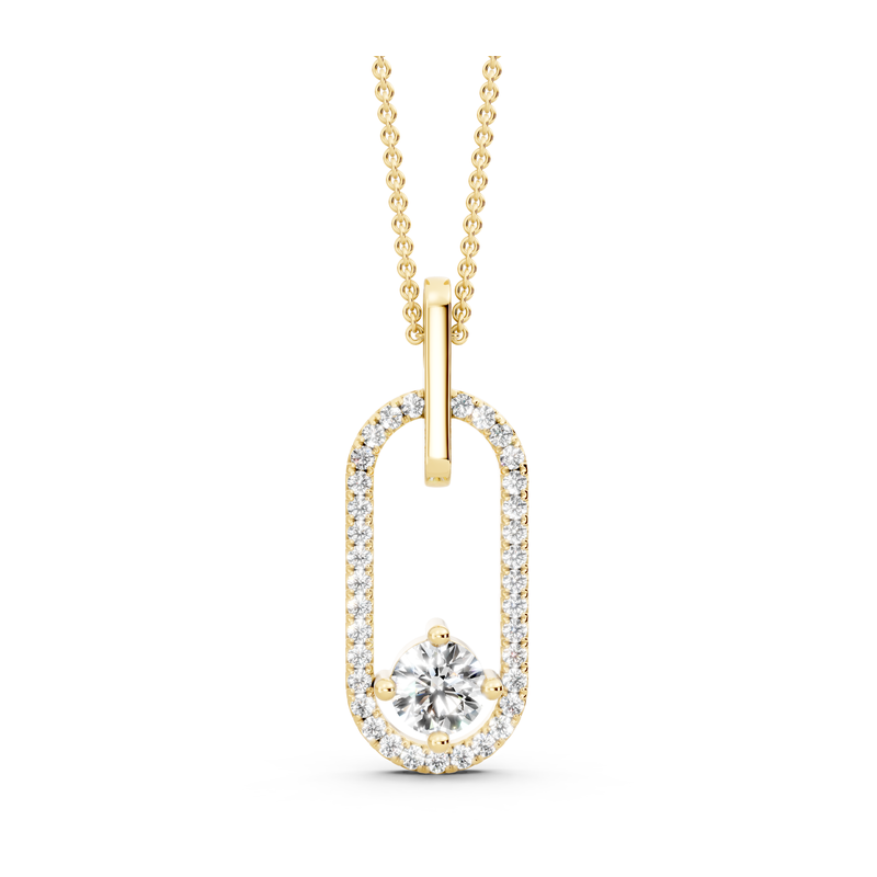 3/4 Ctw 14Kt Yellow Gold Fashion Paperclip Pave Pendant