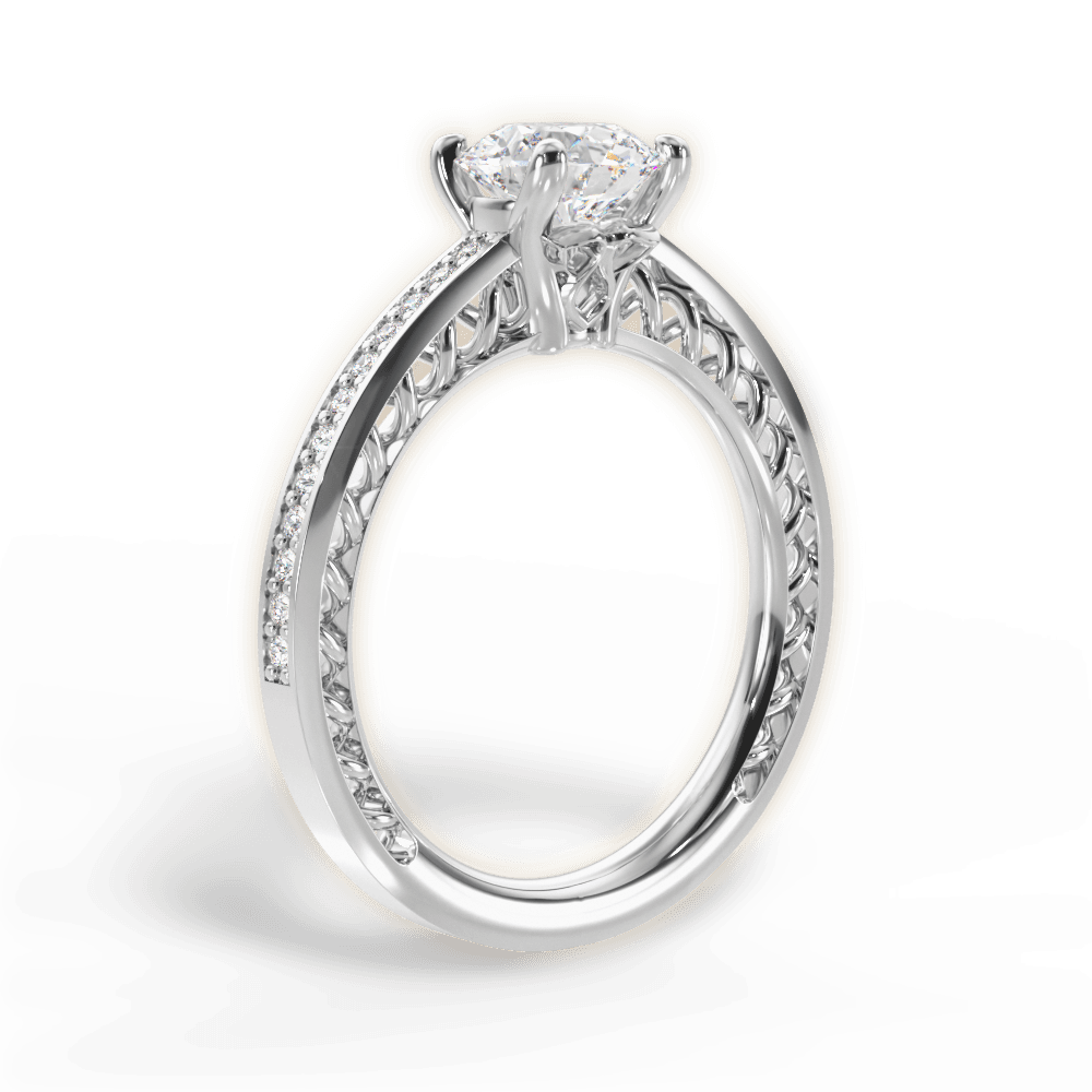 Donna Round Cut Lab Grown Diamond 14Kt White Gold Engagement Ring - View 3