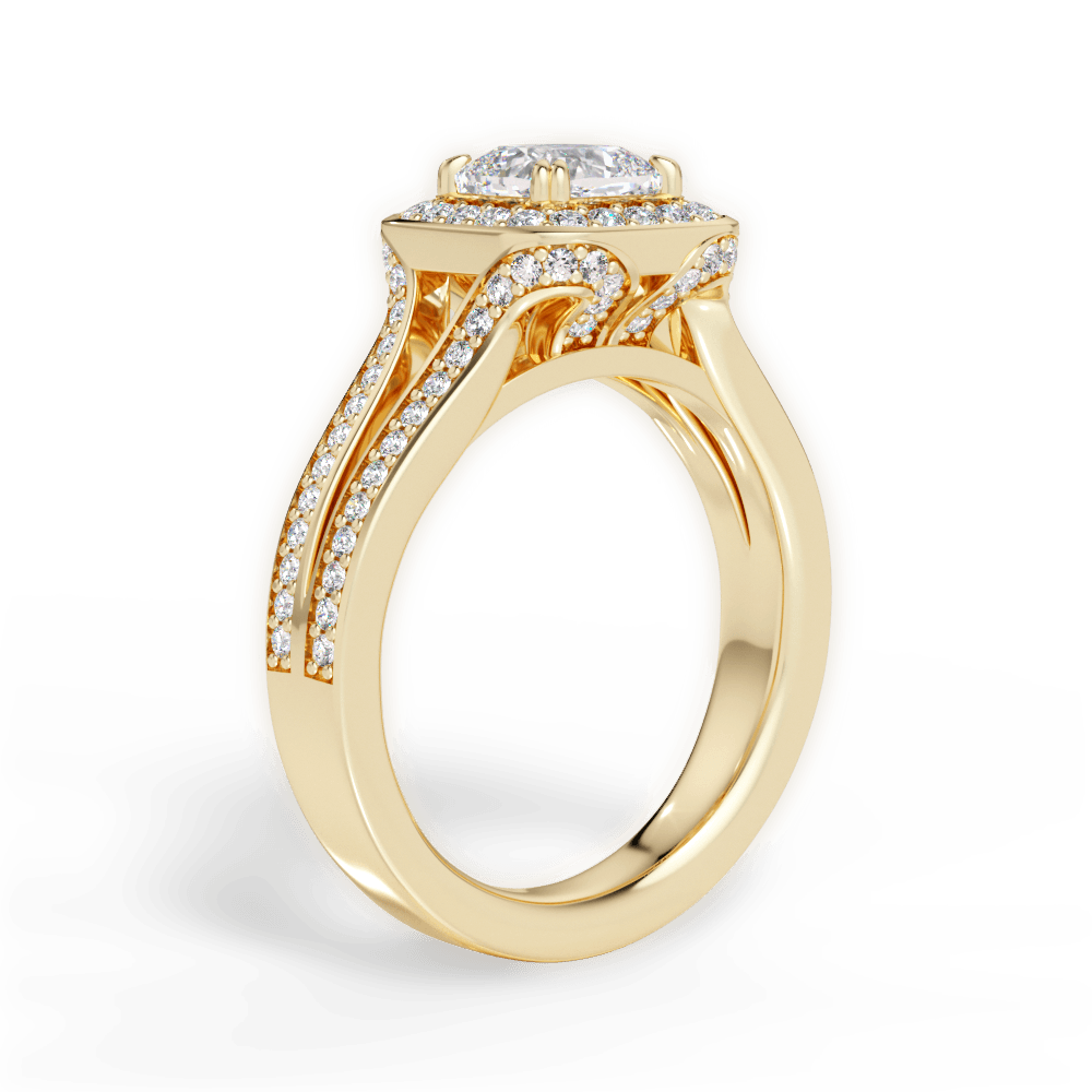 Mackenzie Cushion Cut Lab Grown Diamond 18Kt Yellow Gold Engagement Ring - View 2