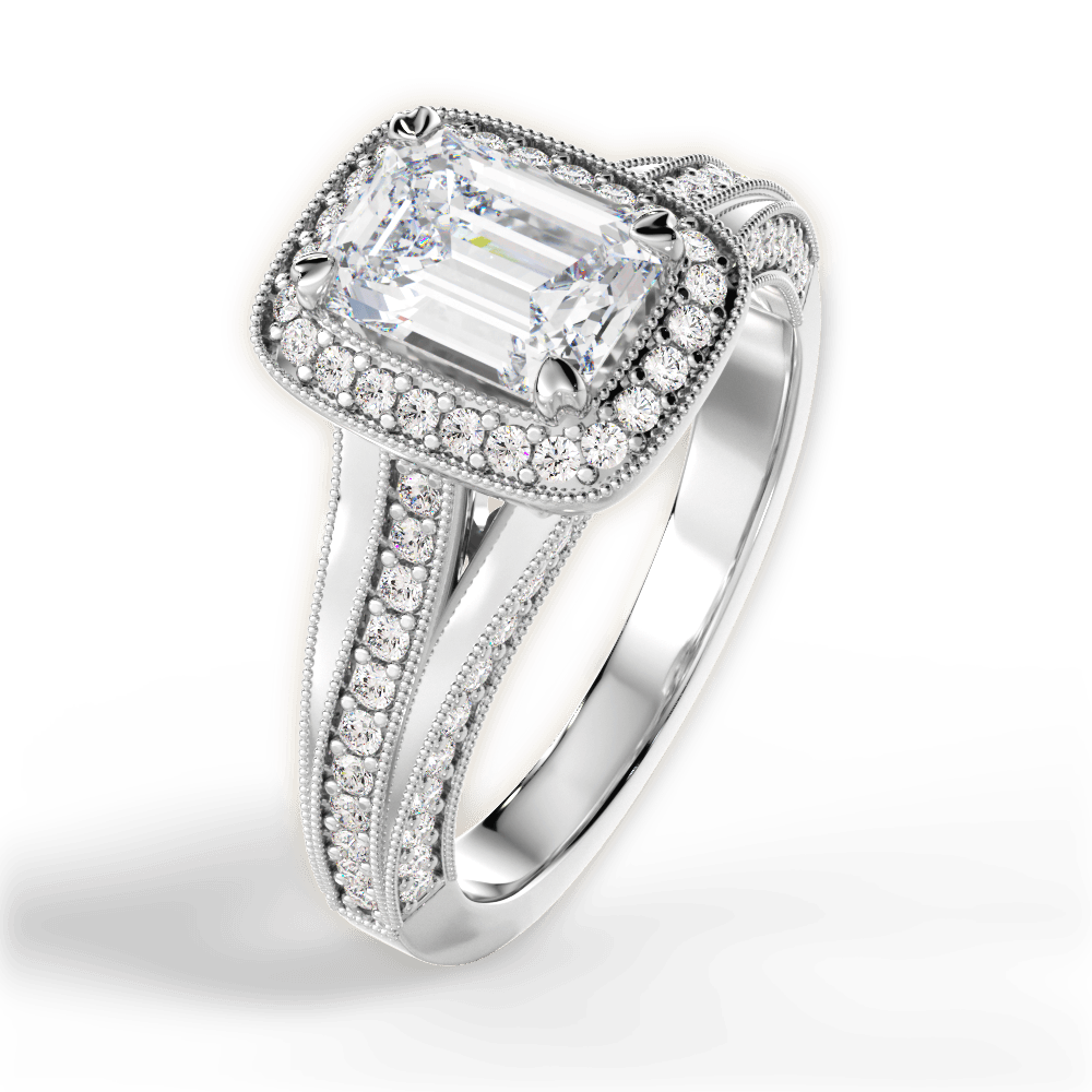 Lillian Emerald Cut Lab Grown Diamond 18Kt White Gold Engagement Ring - View 3