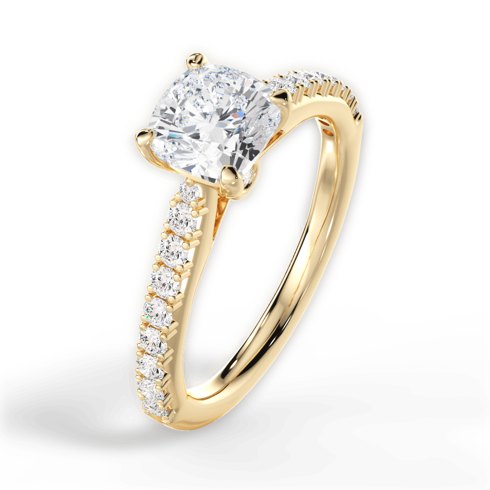 Frances Cushion Cut Lab Grown Diamond 18Kt Yellow Gold Engagement Ring - View 3
