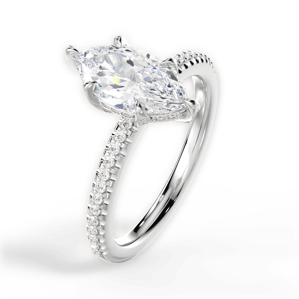 Helen Marquise Cut Lab Grown Diamond 14Kt White Gold Engagement Ring - View 4