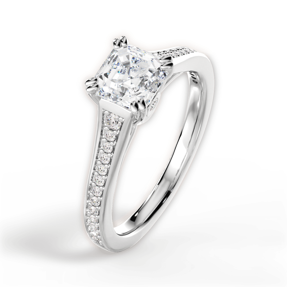 Delia Asscher Cut Lab Grown Diamond 18Kt White Gold Engagement Ring - View 2