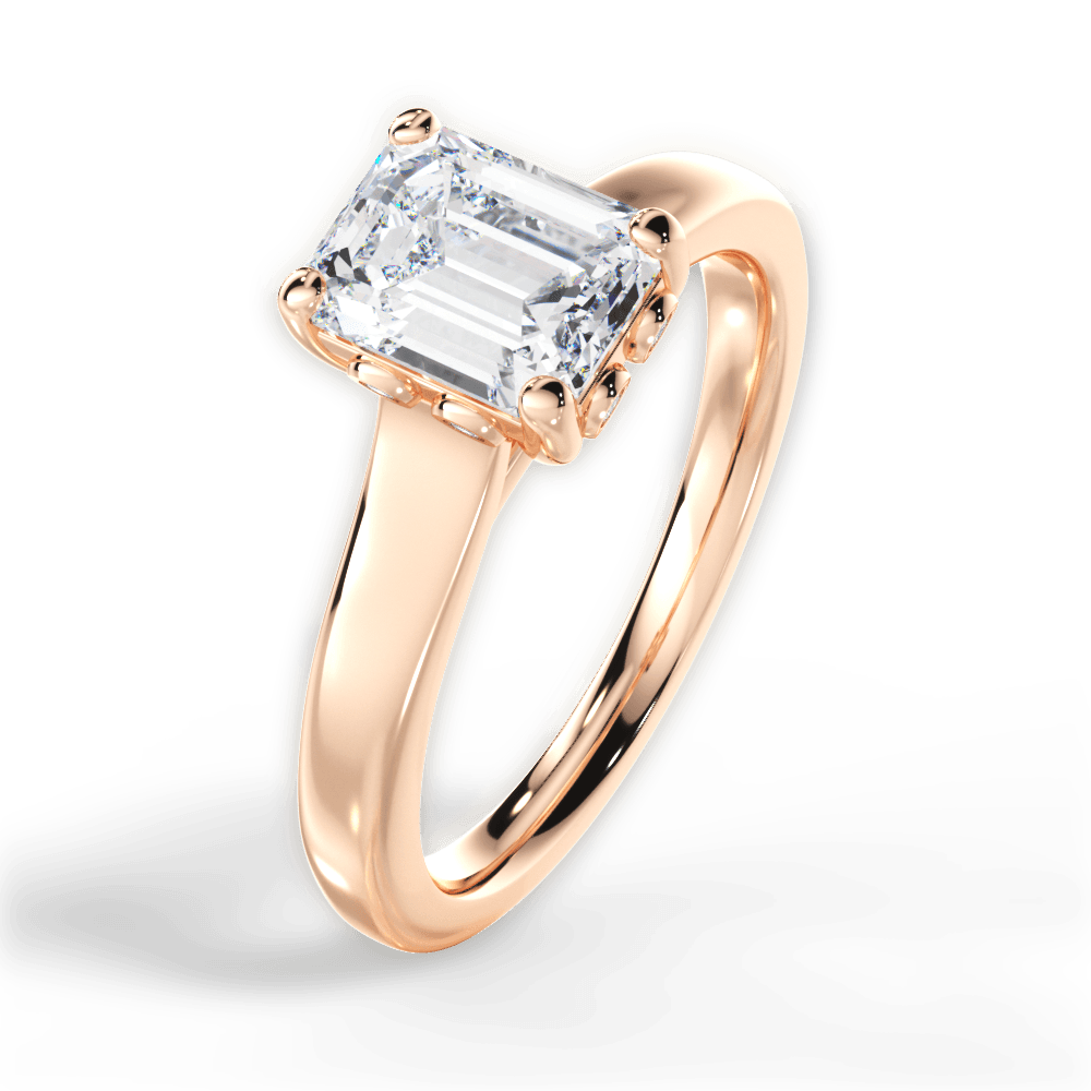Carol Emerald Cut Lab Grown Diamond 18Kt Rose Gold Engagement Ring - View 2