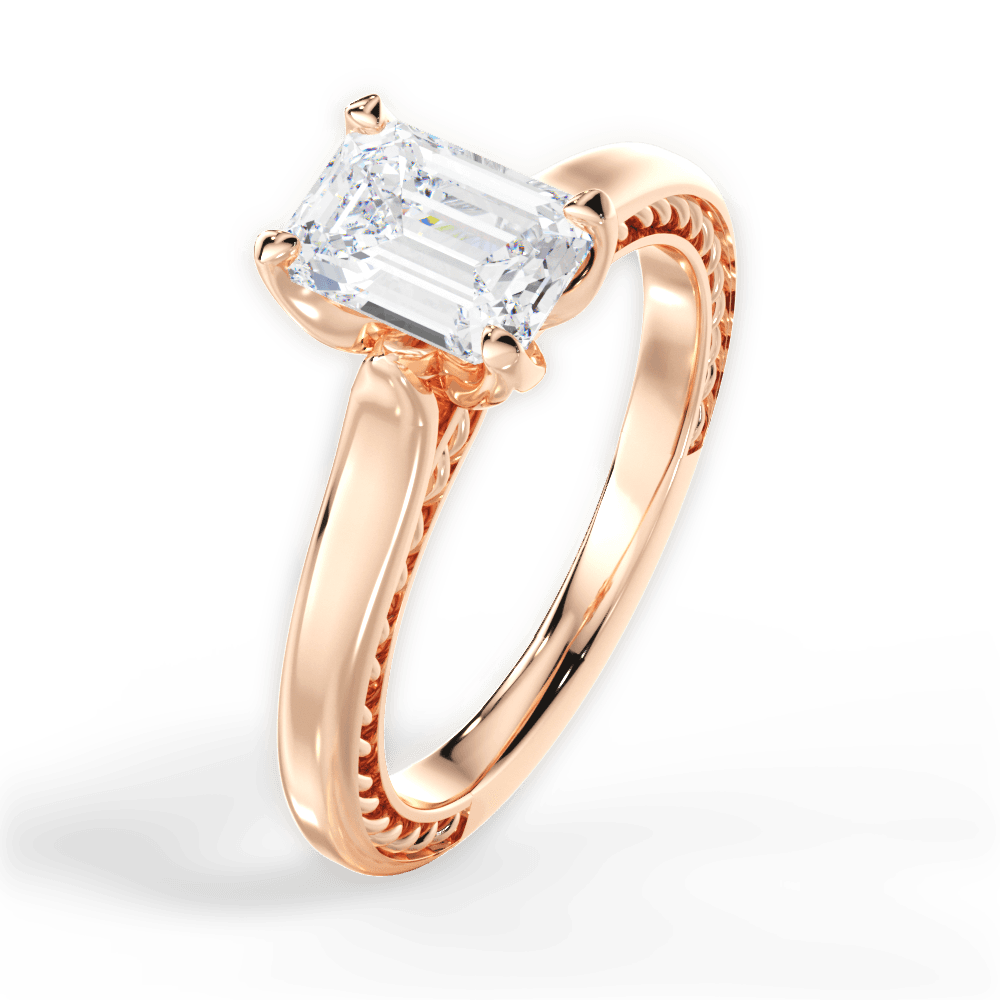 Carrie Emerald Cut Lab Grown Diamond 18Kt Rose Gold Engagement Ring - View 4