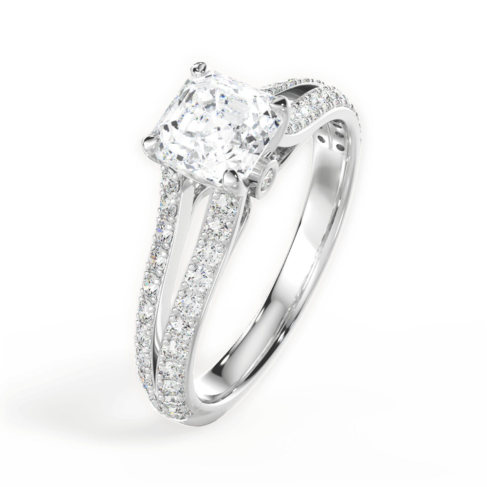 Kendra Asscher Cut Lab Grown Diamond 18Kt White Gold Engagement Ring - View 3