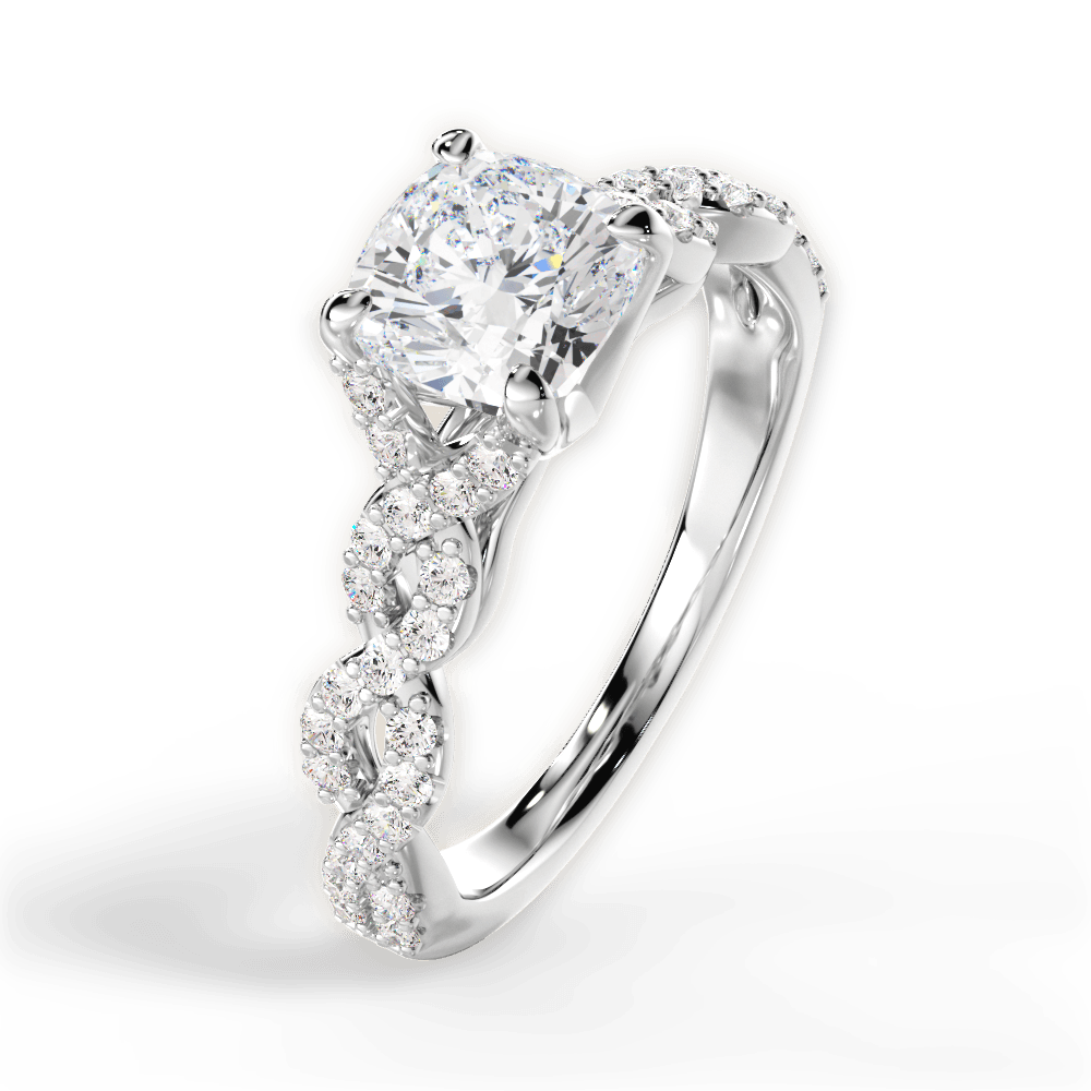 Justine Cushion Cut Lab Grown Diamond 18Kt White Gold Engagement Ring - View 3