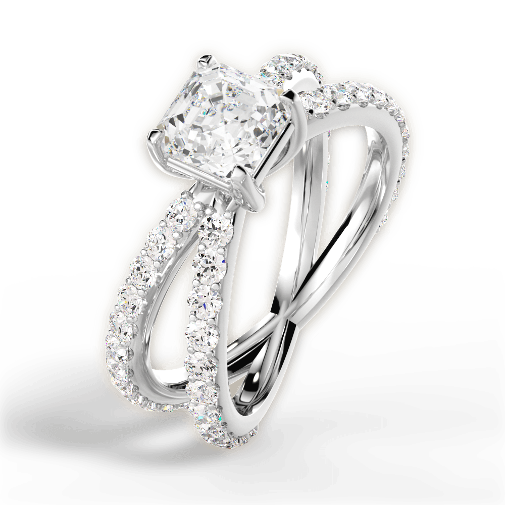 Lauren Asscher Cut Lab Grown Diamond 18Kt White Gold Engagement Ring - View 2