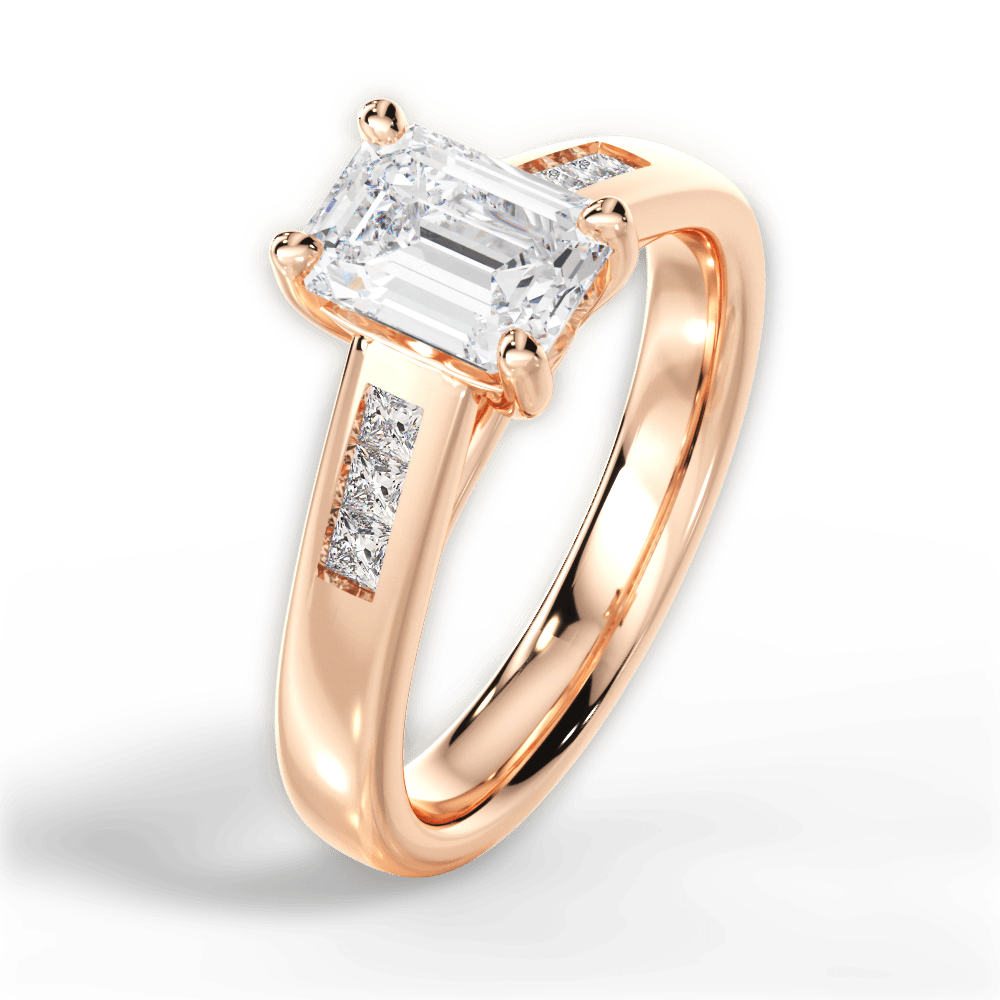 Brittany Emerald Cut Lab Grown Diamond 18Kt Rose Gold Engagement Ring - View 2