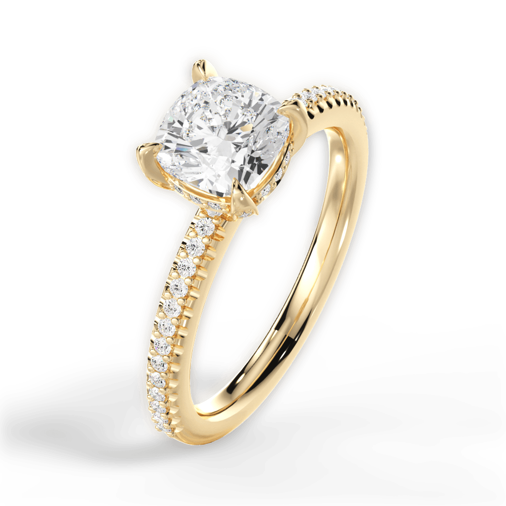 Helen Cushion Cut Lab Grown Diamond 18Kt Yellow Gold Engagement Ring - View 4