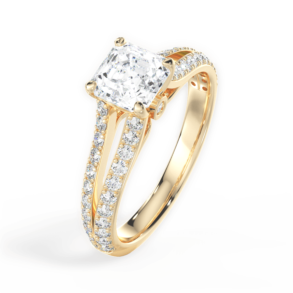 Kendra Asscher Cut Lab Grown Diamond 18Kt Yellow Gold Engagement Ring - View 2