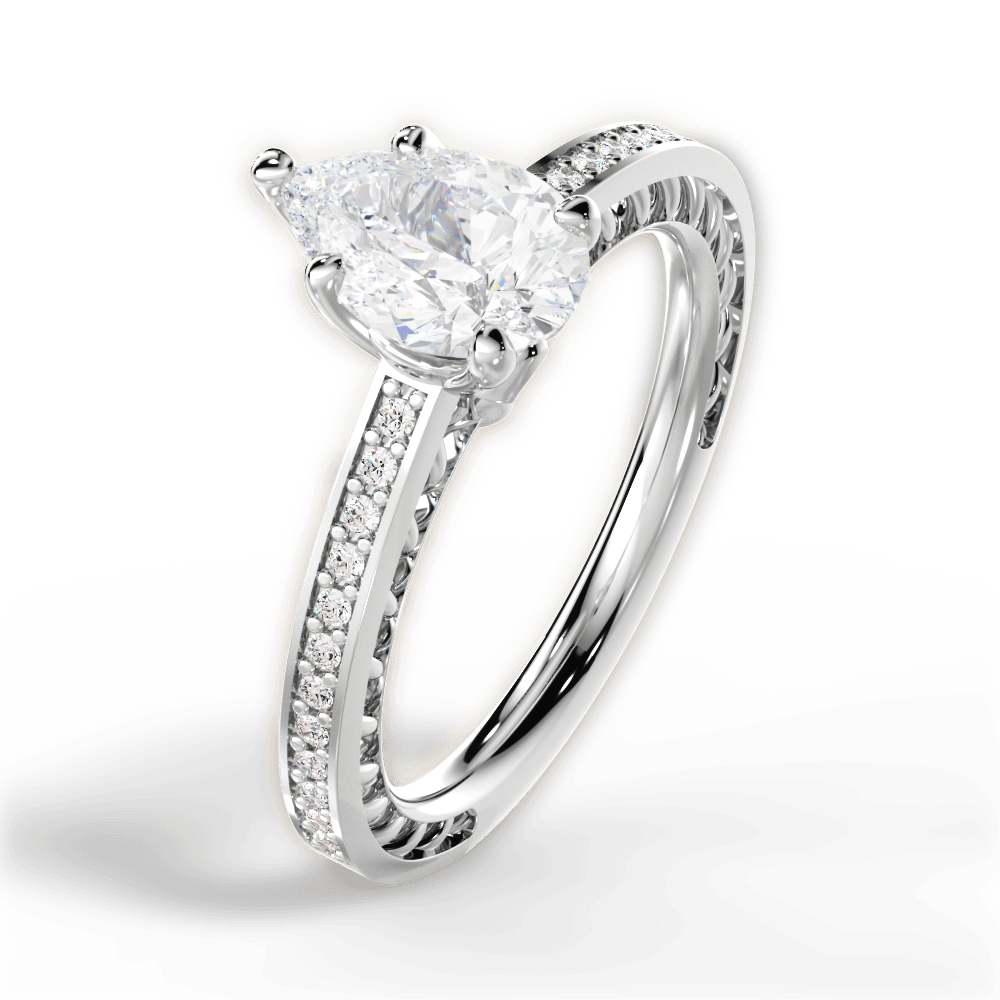 Donna Pear Cut Lab Grown Diamond 18Kt White Gold Engagement Ring - View 3